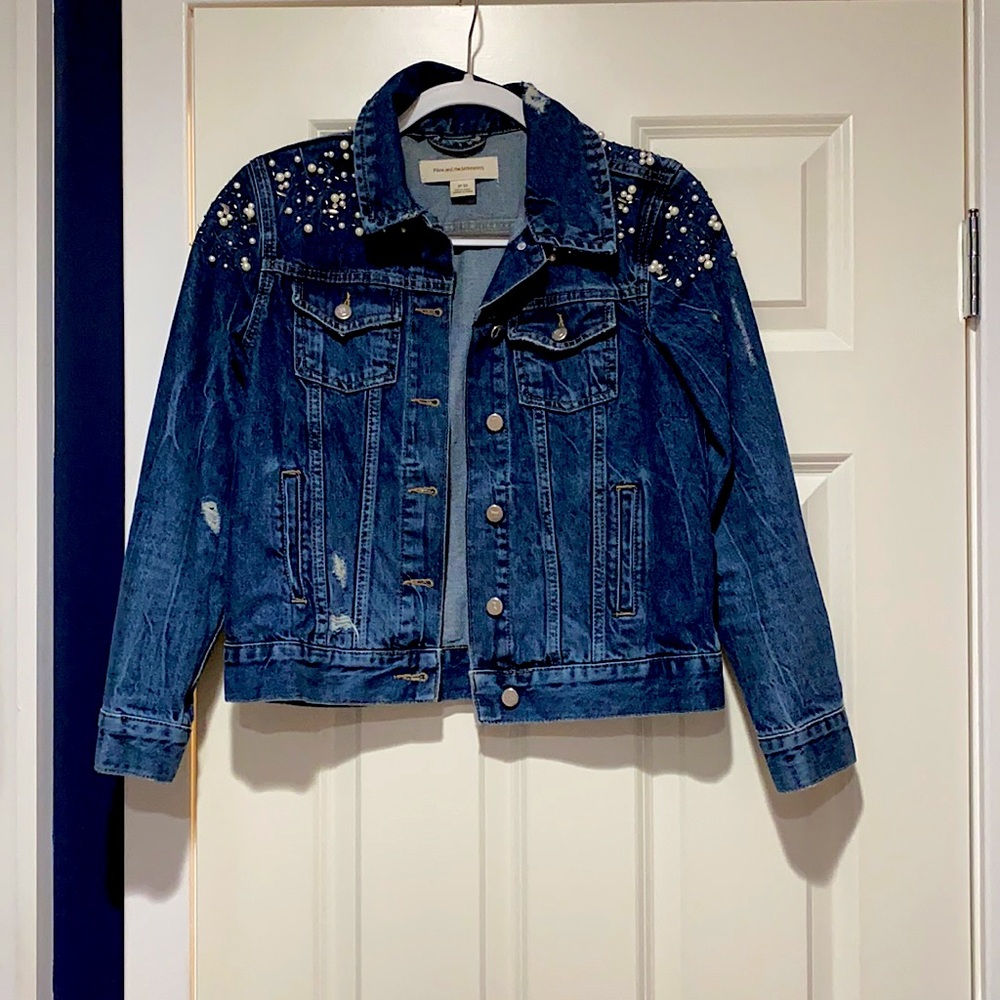 Anthropologie Pilcro Pearl Bead Denim Jacket Sz XS